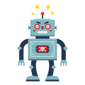 Angry reprogram robot on a white background. Stock Illustration