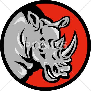 Angry rhino head ready to attack set inside a circle Stock Illustration