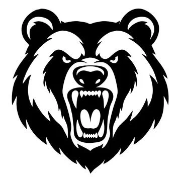 Angry Roaring Bear Head Black Silhouette Stock Illustration