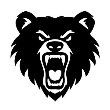 Angry Roaring Bear Head Black Silhouette Stock Illustration
