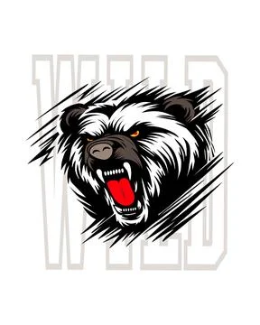 Angry Roaring Bear Head Mascot Illustration With Wild Lettering Stock Illustration