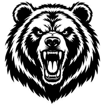 Angry Roaring Grizzly Bear Head Silhouette Stock Illustration