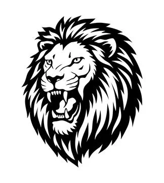 Angry roaring lion head icon, vector silhouette, shows power and strength Stock Illustration