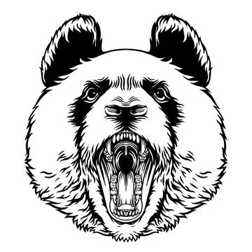 Angry Roaring Panda Head Vector Mascot Character Emblem, grins Stock Illustration