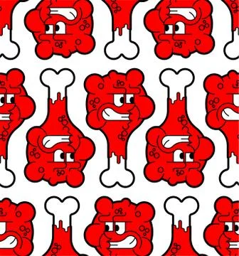 Angry Roasted Chicken Leg pattern seamless. Evil Food background Vector Stock Illustration