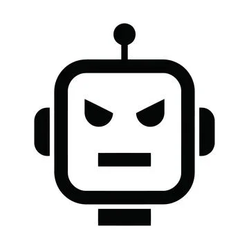 Angry robot character with expressive face and antennae isolated for digita.. Illustrazione stock