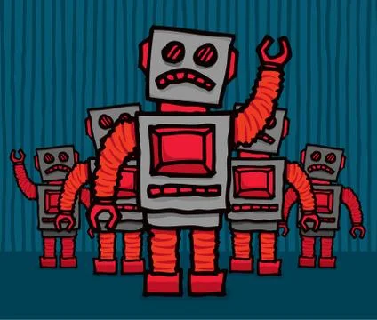 Angry robot mob Stock Illustration