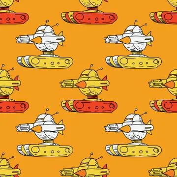 Angry robot tank seamless pattern Stock Illustration