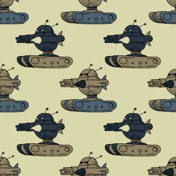Angry robot tank seamless pattern Stock Illustration