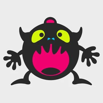 Angry round monster. Funny and cute monster. Flat cartoon character design. Stockillustratie
