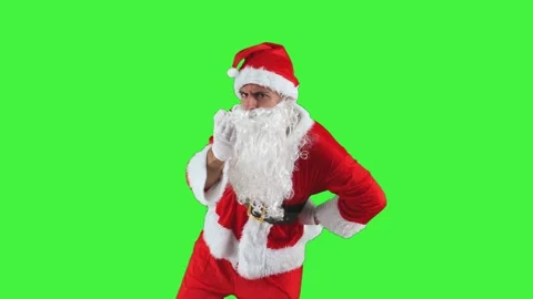 Angry Santa Claus refusing and threatening to punish on camera chroma key Stock Footage 285348249