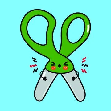 Angry Scissors character. Vector hand drawn cartoon kawaii character illust.. Stock Illustration