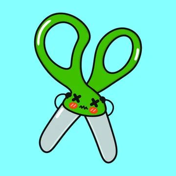Angry Scissors character. Vector hand drawn cartoon kawaii character illust.. Stock Illustration