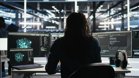 Angry server farm engineer frustrated by bugged node tree systems Stock Footage 307016581