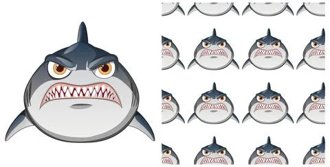 Angry Shark Seamless Pattern Design 스톡 일러스트