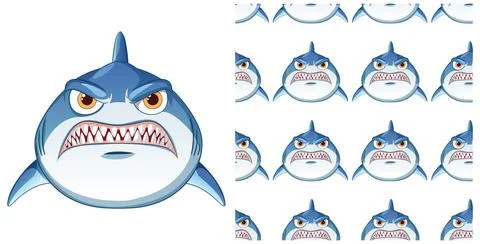 Angry Shark Seamless Pattern Illustration Stock Illustration