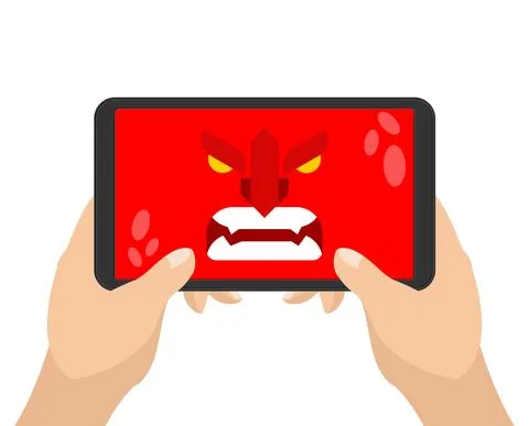 Angry smartphone. grumpy phone. Red with wrathful gadget Stock Illustration
