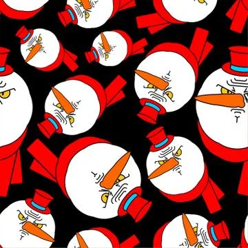 Angry snowman pattern seamless. Evil Santa Claus helper. New Year background  Stock Illustration