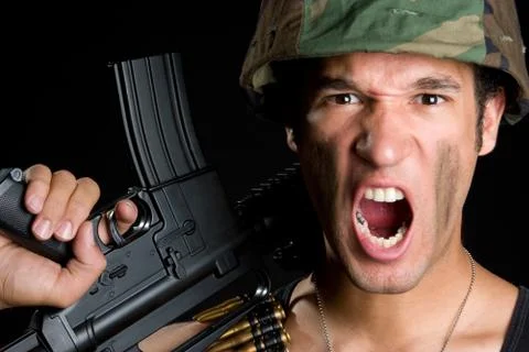Angry soldier Foto stock