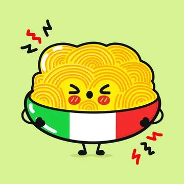 Angry Spaghetti character. Vector hand drawn cartoon kawaii character illus.. Stock Illustration