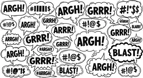 Angry Speech Bubbles with Exclamations and Symbols Stock Illustration