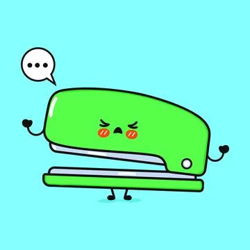 Angry Stapler character. Vector hand drawn cartoon kawaii character illustr.. Stock Illustration