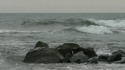 Angry storm waves on Atlantic Ocean coast 스톡 동영상 36592232