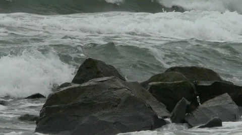 Angry storm waves on Atlantic Ocean coast Stock Footage 36592771
