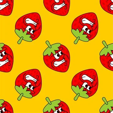 Angry strawberry pattern seamless. Evil berry background. fruit Vector textur Stock Illustration