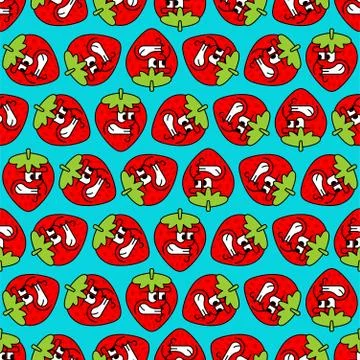 Angry strawberry pattern seamless. Evil berry background. fruit Vector textur 스톡 일러스트