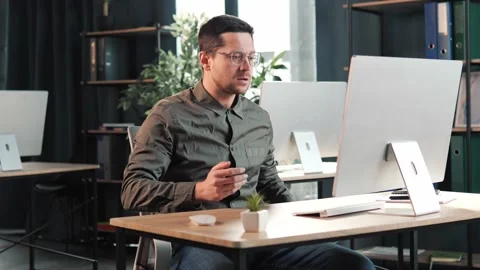 Angry stressed business man using pc having problem with computer in office. Stock Footage 234826603
