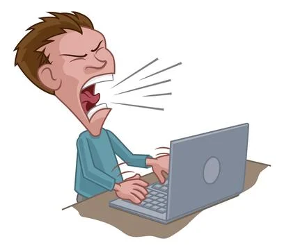 Angry Stressed Man Shouting at Laptop Cartoon Stock Illustration