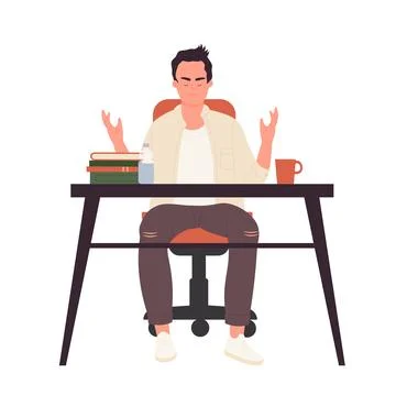 Angry student at school desk Stock Illustration