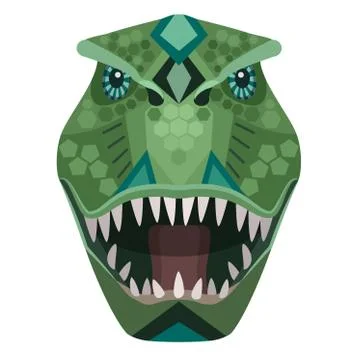 Angry t-rex raptor head Logo. Vector decorative Emblem. イラスト素材