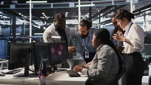 Angry technicians in server room fighting after encountering critical error Stock Footage 309635464