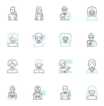 Angry temperament linear icons set. Frustration, Animosity, Bitterness Stock Illustration