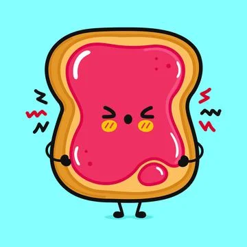Angry Toast piece of bread with jam character. Vector hand drawn cartoon ka.. Stock Illustration