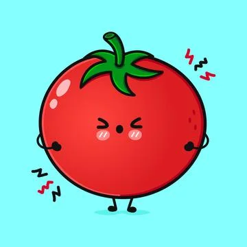 Angry Tomato character. Vector hand drawn cartoon kawaii character illustra.. Stock Illustration
