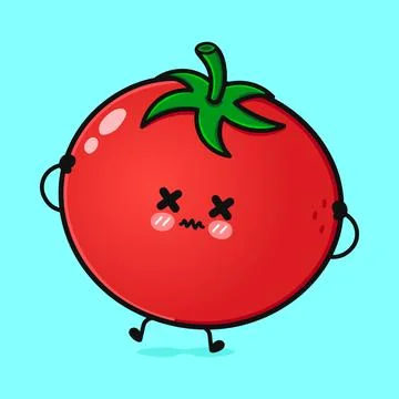 Angry Tomato character. Vector hand drawn cartoon kawaii character illustra.. Stock Illustration