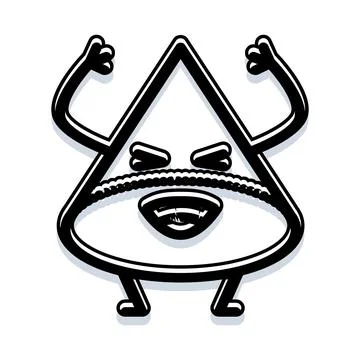 Angry triangular cartoon character clenching fists yelling Illustrazione stock