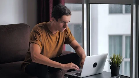 Angry Troubled Stressed Man Having Problem While Using Laptop. Businessman Video stock 125124774