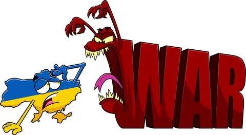 Angry War Text Аttack Ukraine Map With Ukraine Flag Cartoon Characters Stock Illustration