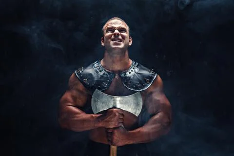 Angry warrior with axe Stock Photos