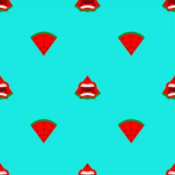 Angry Watermelon pattern seamless. Evil fruit background Stock Illustration