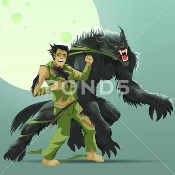 Angry werewolf monster turning under full moon poster: Royalty Free ...