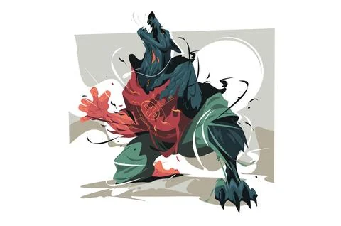 Angry werewolf on moon background Stock Illustration
