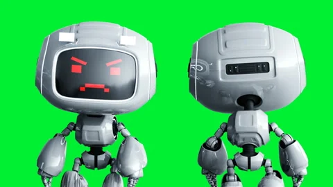 Angry white toy robot animation. Phisical motion blur. Realistic green screen 4k Stockbeeldmateriaal 132460305