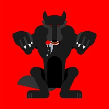 Angry Wolf attack isolated. Werewolf Predator beast Standing on hind legs. wi Stock Illustration