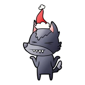 Angry wolf gradient cartoon of a wearing santa hat Stock Illustration