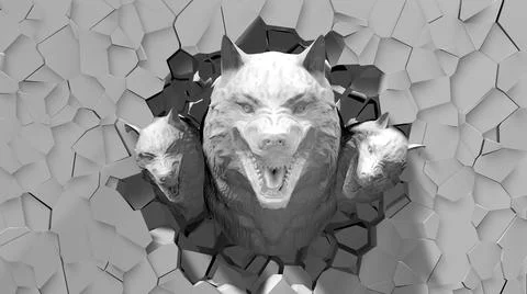 Angry Wolf head appears from cracks Stock Illustration